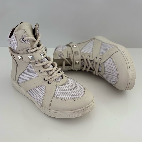 Sandro Moscoloni Shoes - SANDRO MOSCOLINI Mesh Studded High Top Sneakers In Ivory